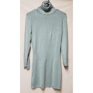 LouLou Women's Embellished Stud Turtle Neck Knit Sweater Dress Sky Blue Sz M POE